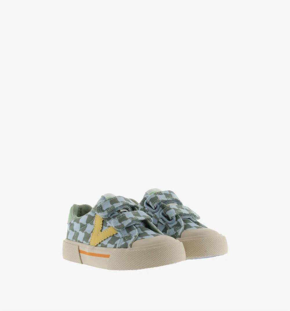 NEW VICTORIA kid's tribu wide fit split leather sneaker in kaki check